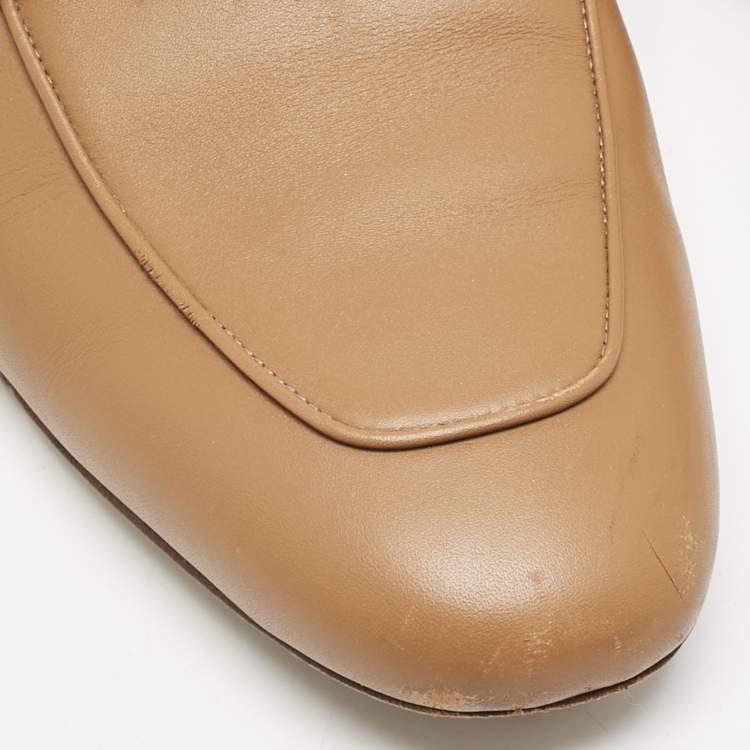 Pre Owned Hermes Brown Leather Oz Flat Mules Size 39