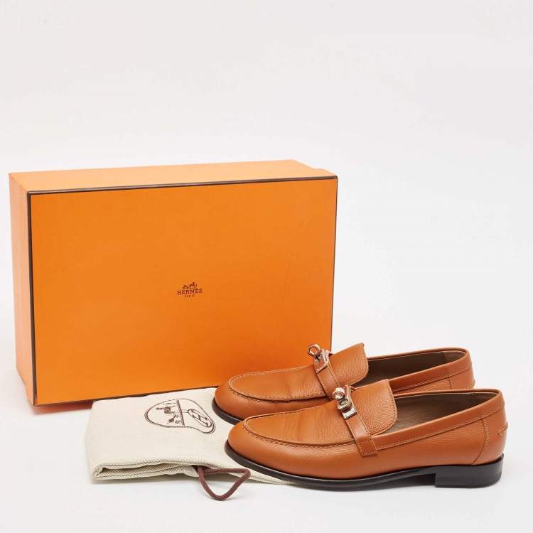 Pre Owned Hermes Brown Leather Destin Loafers Size 37