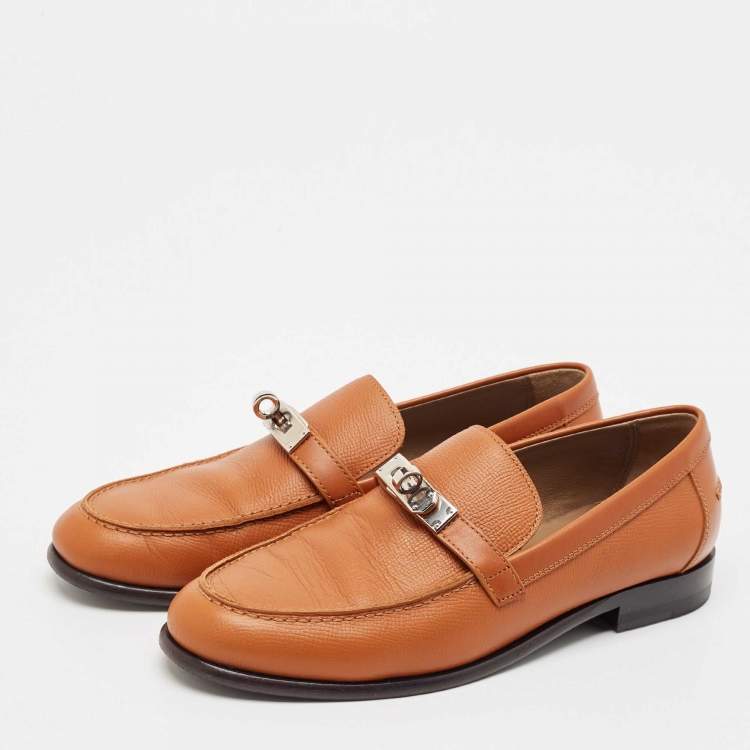 Pre Owned Hermes Brown Leather Destin Loafers Size 37