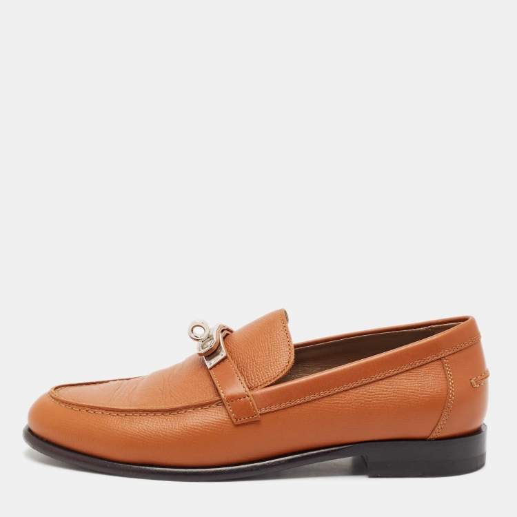 Pre Owned Hermes Brown Leather Destin Loafers Size 37