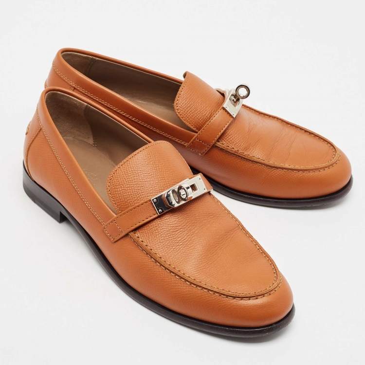 Pre Owned Hermes Brown Leather Destin Loafers Size 37