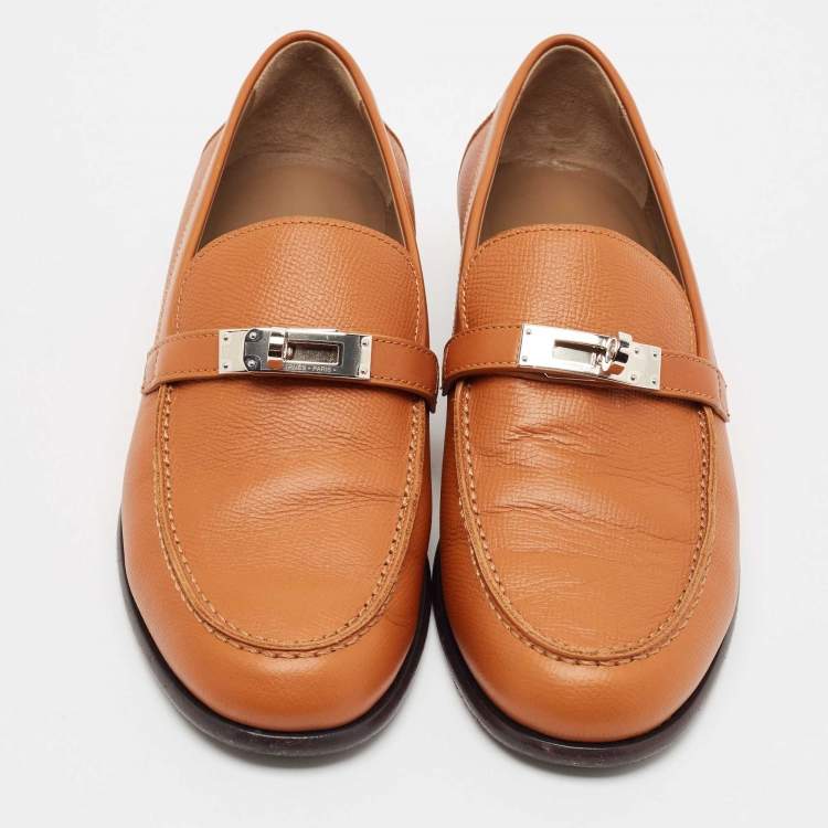 Pre Owned Hermes Brown Leather Destin Loafers Size 37