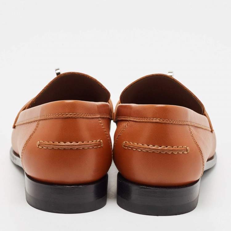 Pre Owned Hermes Brown Leather Destin Loafers Size 37