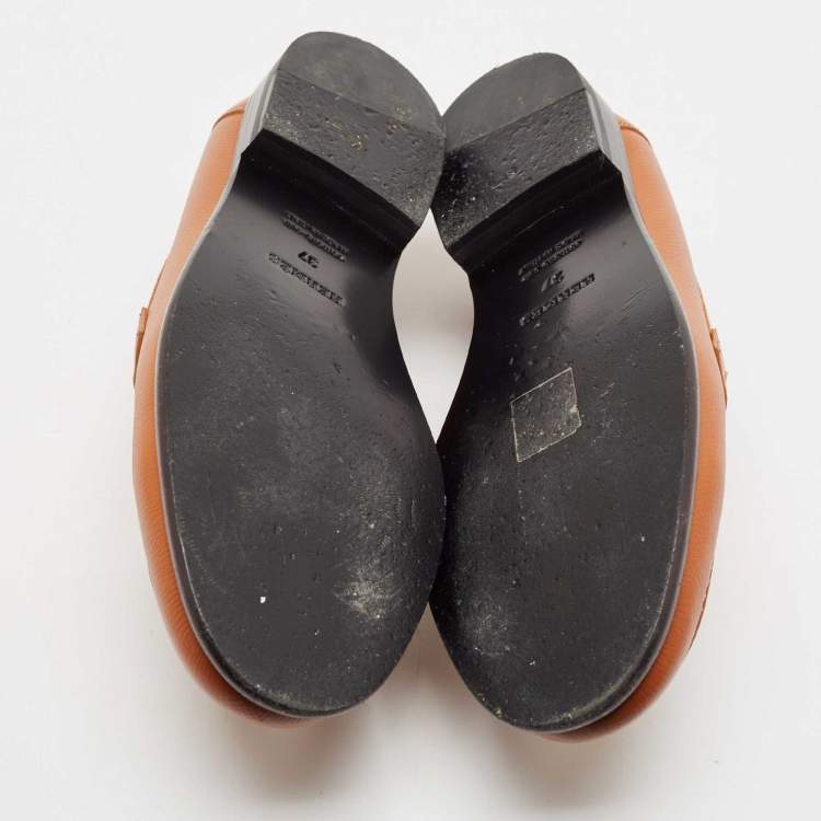 Pre Owned Hermes Brown Leather Destin Loafers Size 37