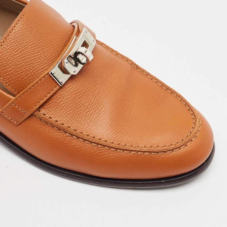 Pre Owned Hermes Brown Leather Destin Loafers Size 37