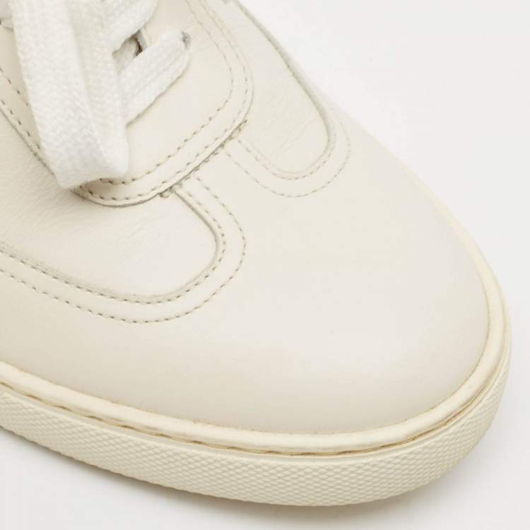 Pre Owned Hermes White/Blue Leather Quicker Lace Up Sneakers Size 37