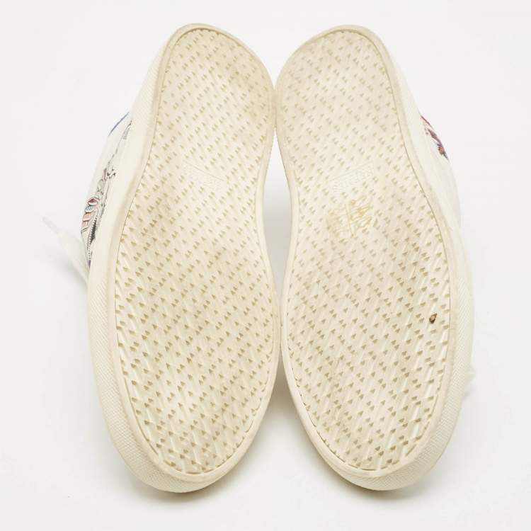 Pre Owned Hermes White/Blue Leather Quicker Lace Up Sneakers Size 37