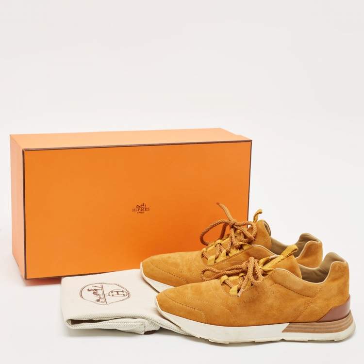 Pre Owned Hermes Brown Suede Miles Lace Up Sneakers Size 37.5
