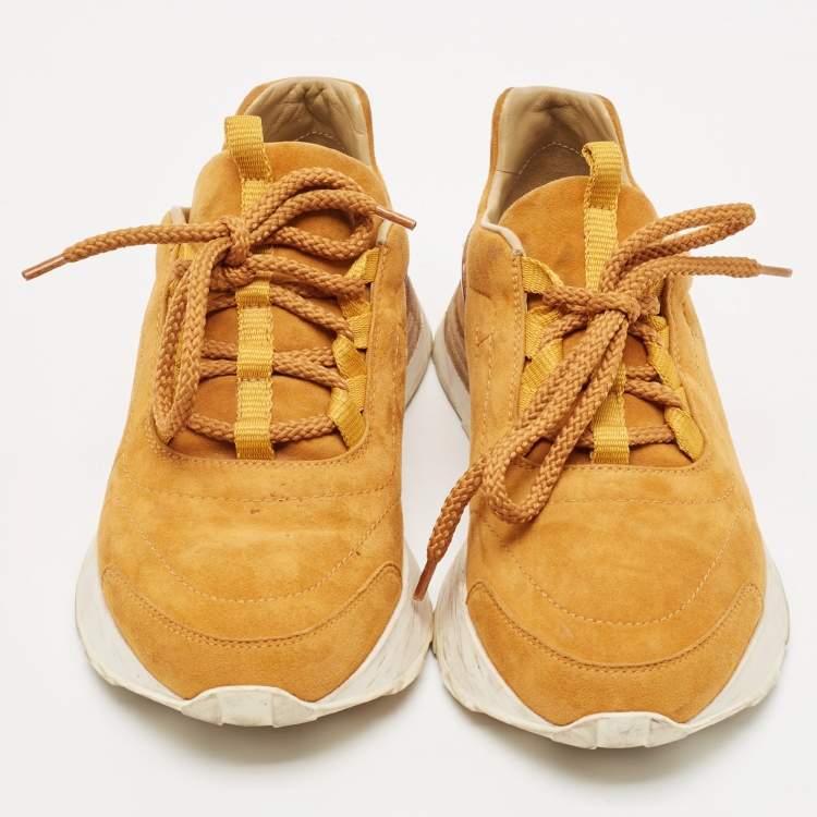 Pre Owned Hermes Brown Suede Miles Lace Up Sneakers Size 37.5