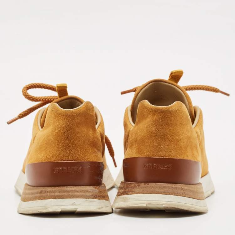 Pre Owned Hermes Brown Suede Miles Lace Up Sneakers Size 37.5