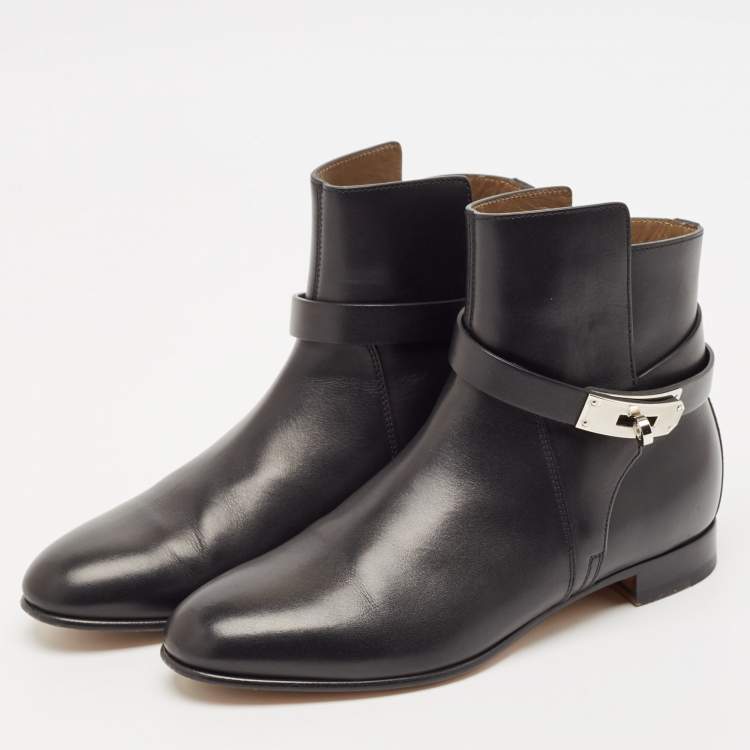 Pre Owned Hermes Black Leather Neo Ankle Length Boots Size 37