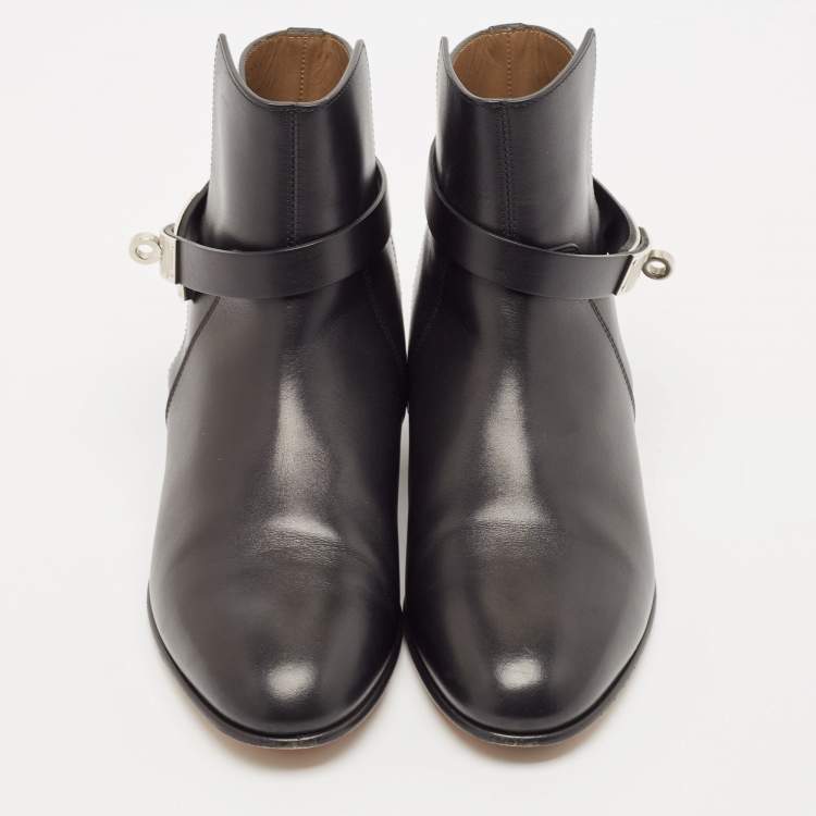 Pre Owned Hermes Black Leather Neo Ankle Length Boots Size 37