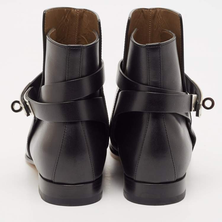 Pre Owned Hermes Black Leather Neo Ankle Length Boots Size 37