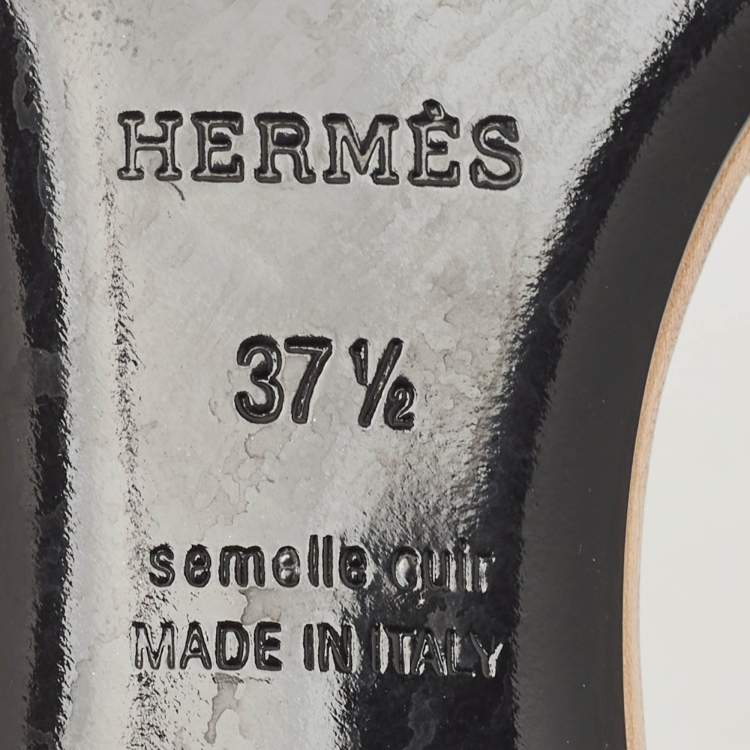 Pre Owned Hermes Metallic Rose Gold Leather Oasis Slide Sandals Size 37.5