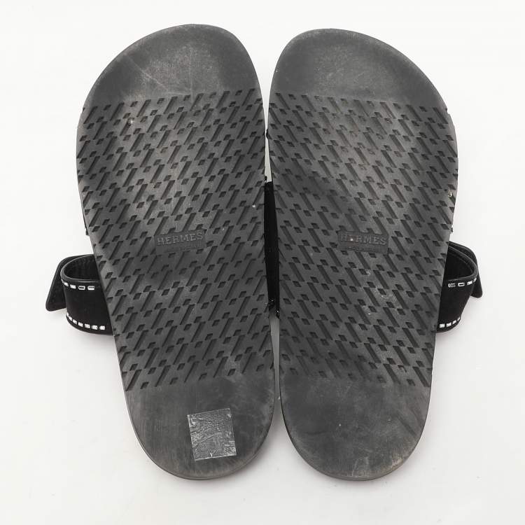 Pre Owned Hermes Black Shearling Chypre Sandals Size 39
