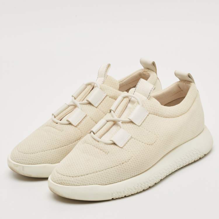 Pre Owned Hermes White Fabric and Leather Team Low Top Sneakers Size 39