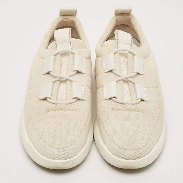 Pre Owned Hermes White Fabric and Leather Team Low Top Sneakers Size 39