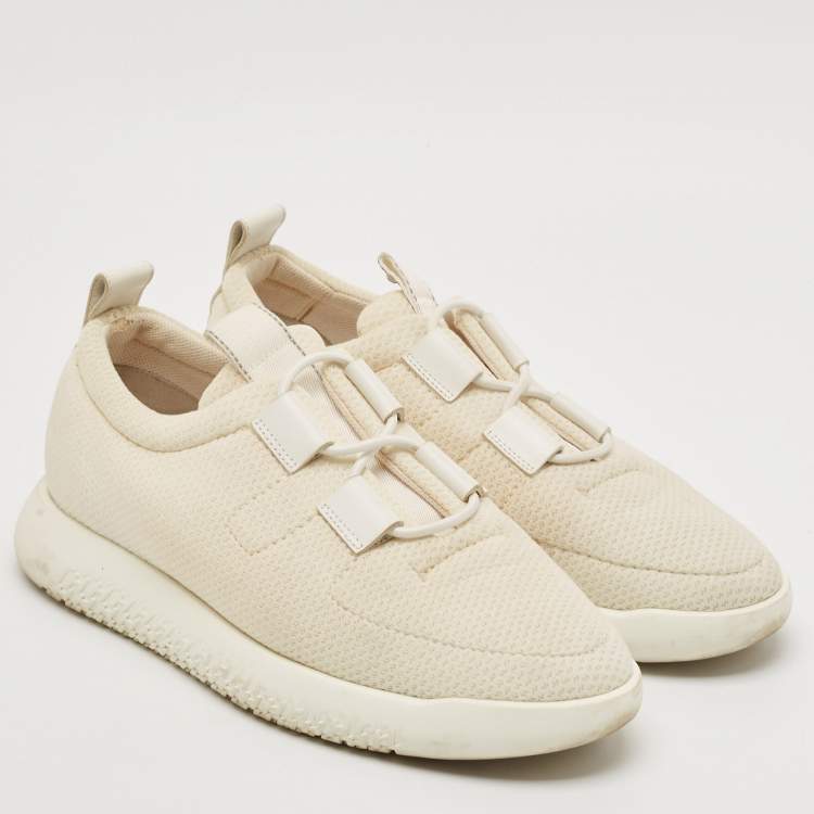 Pre Owned Hermes White Fabric and Leather Team Low Top Sneakers Size 39
