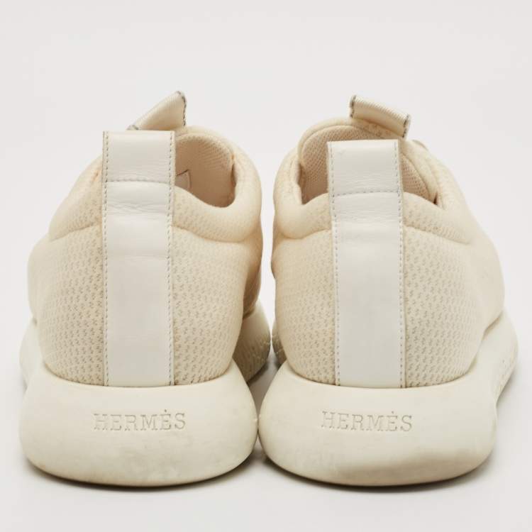 Pre Owned Hermes White Fabric and Leather Team Low Top Sneakers Size 39
