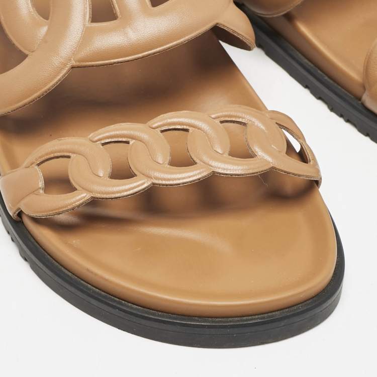 Pre Owned Hermes Brown Leather Extra Sandals Size 38.5
