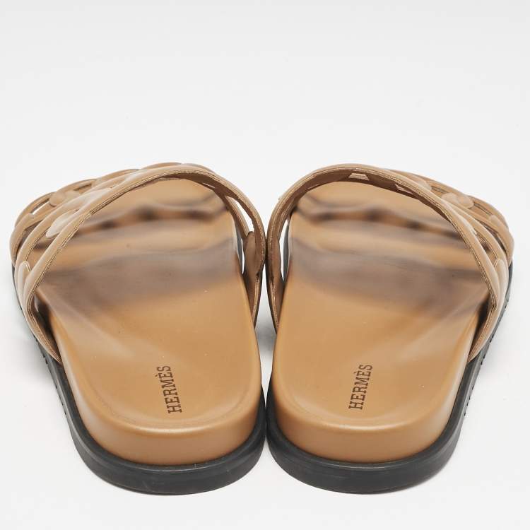 Pre Owned Hermes Brown Leather Extra Sandals Size 38.5