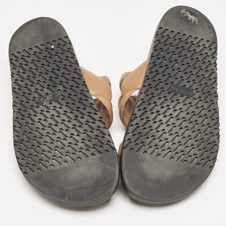 Pre Owned Hermes Brown Leather Extra Sandals Size 38.5