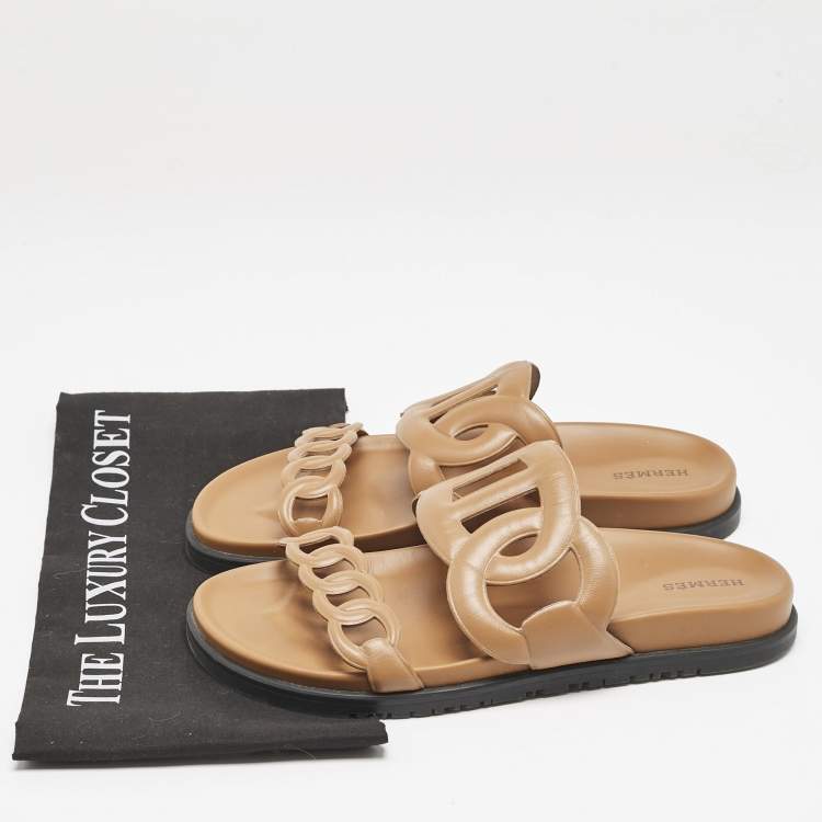 Pre Owned Hermes Brown Leather Extra Sandals Size 38.5
