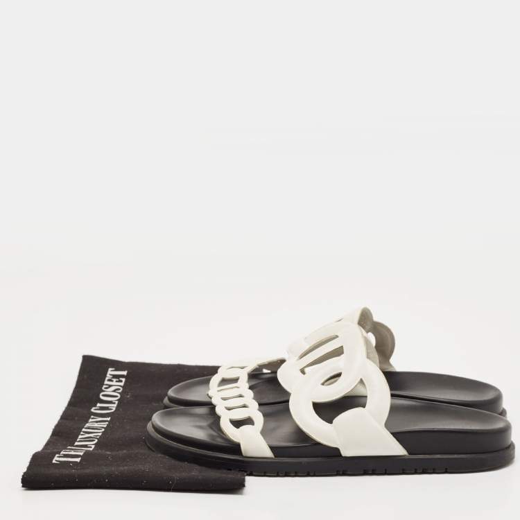 Pre Owned Hermes White Leather Extra Flat Sandals Size 38.5