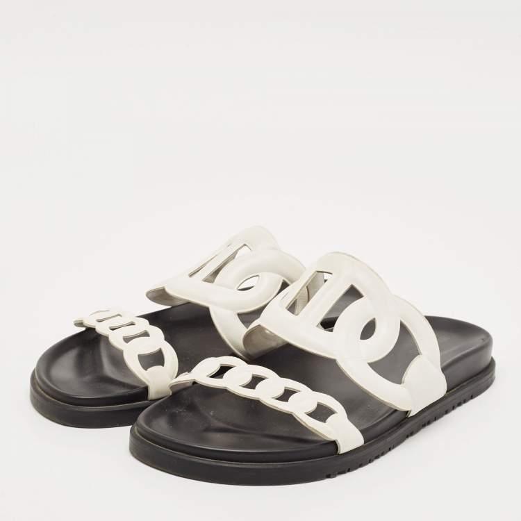Pre Owned Hermes White Leather Extra Flat Sandals Size 38.5