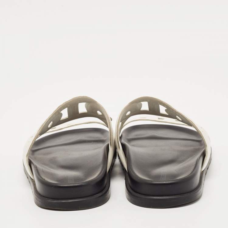 Pre Owned Hermes White Leather Extra Flat Sandals Size 38.5
