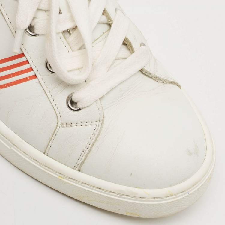 Pre Owned Hermes White/Orange Leather Avantage Sneakers Size 38