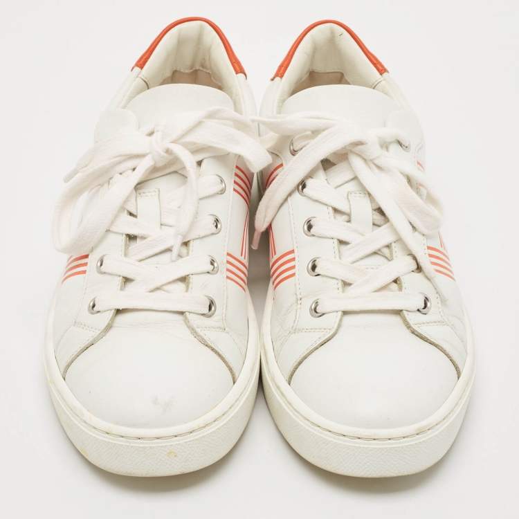 Pre Owned Hermes White/Orange Leather Avantage Sneakers Size 38