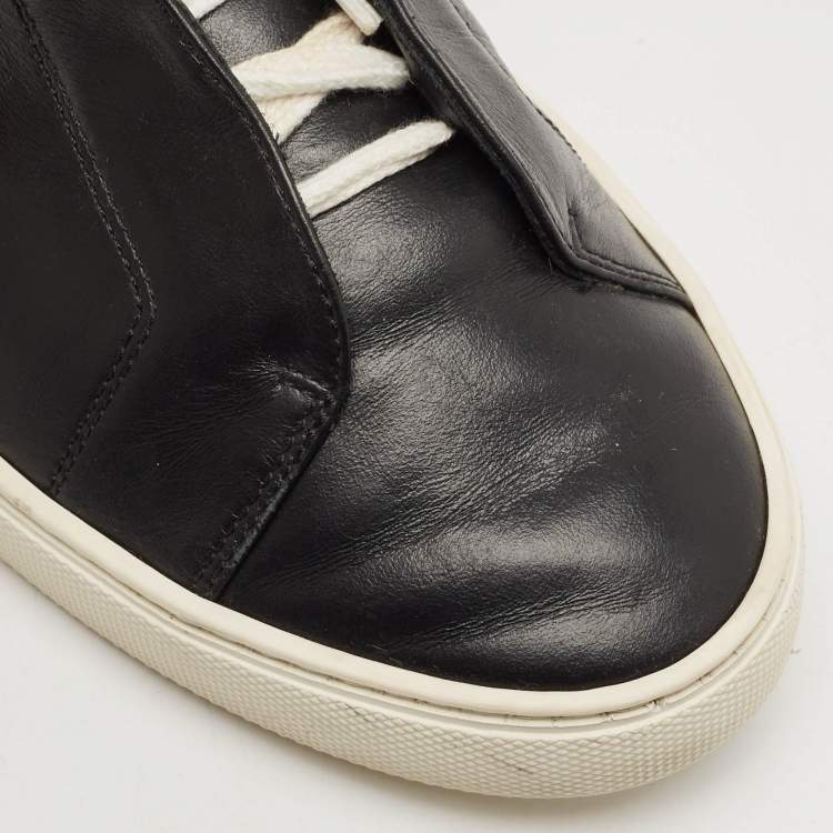 Pre Owned Hermes Black Leather Day Low Top Sneakers Size 40