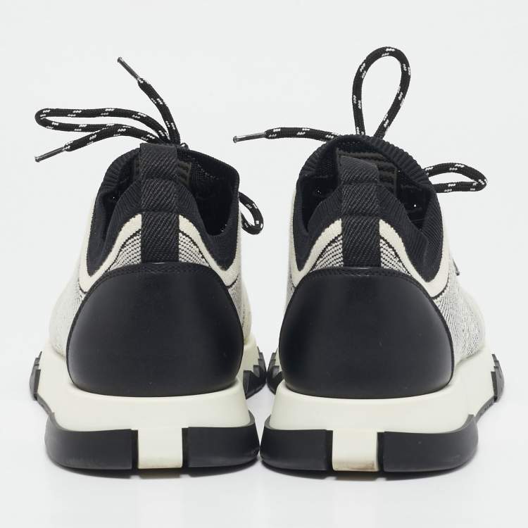 Pre Owned Hermes Grey/Black Knit Fabric and Suede C-addict Lace Up Sneakers Size 39