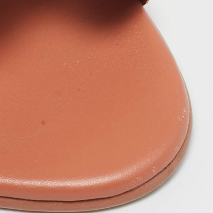 Pre Owned Hermes Orange Lizard and Suede Premiere Ankle Strap Sandals Size 38.5