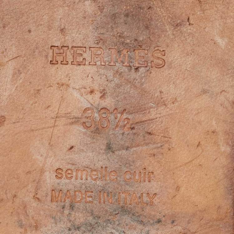 Pre Owned Hermes Yellow Leather Oran Flat Slides Size 38.5