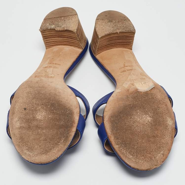Pre Owned Hermes Blue Leather Oasis Sandals Size 39