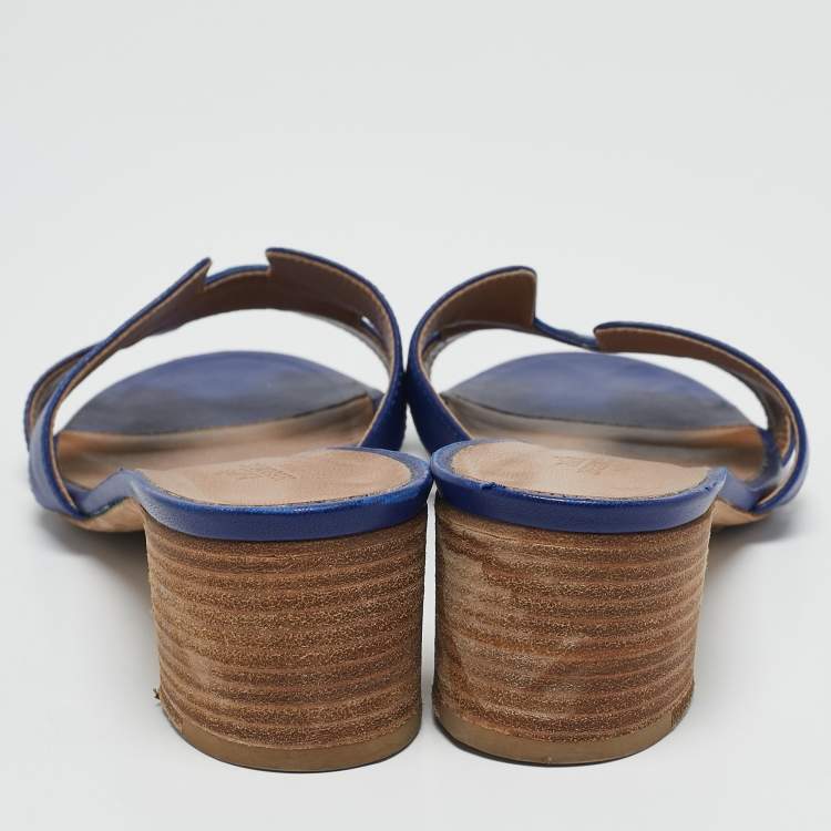 Pre Owned Hermes Blue Leather Oasis Sandals Size 39