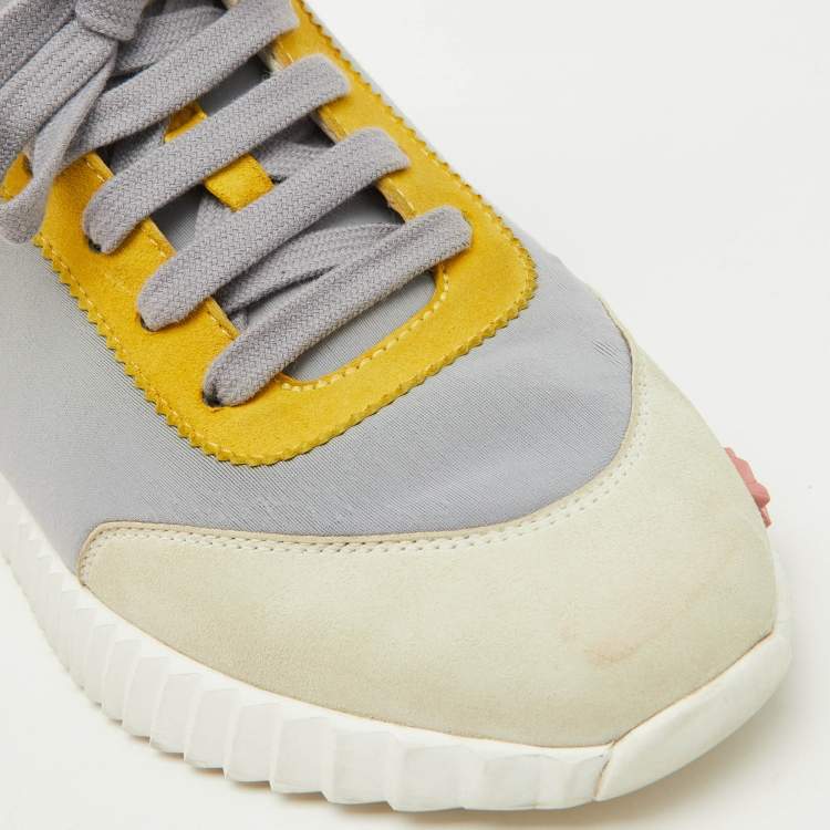 Pre Owned Hermes Multicolor Neoprene and Suede Bouncing Sneakers Size 38.5