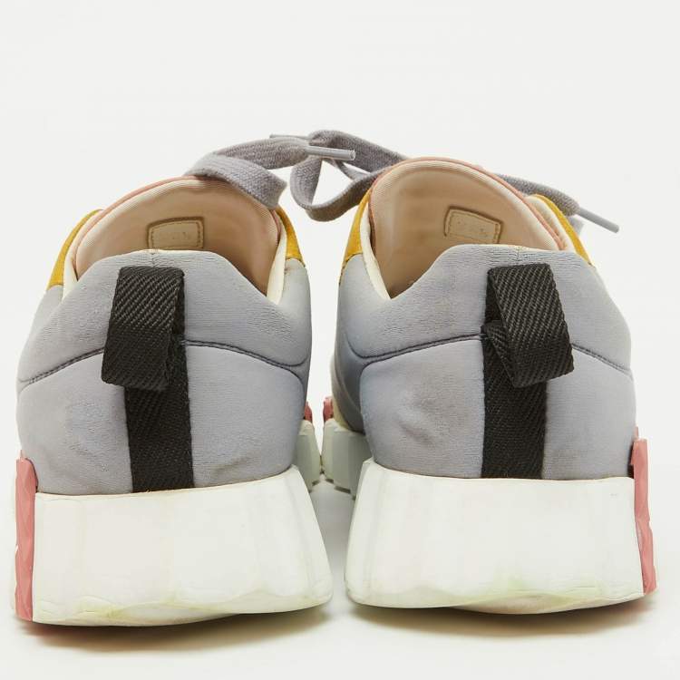 Pre Owned Hermes Multicolor Neoprene and Suede Bouncing Sneakers Size 38.5