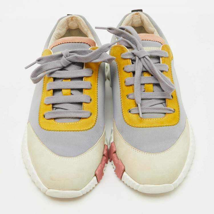 Pre Owned Hermes Multicolor Neoprene and Suede Bouncing Sneakers Size 38.5