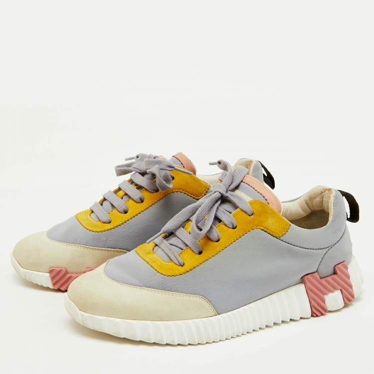 Pre Owned Hermes Multicolor Neoprene and Suede Bouncing Sneakers Size 38.5