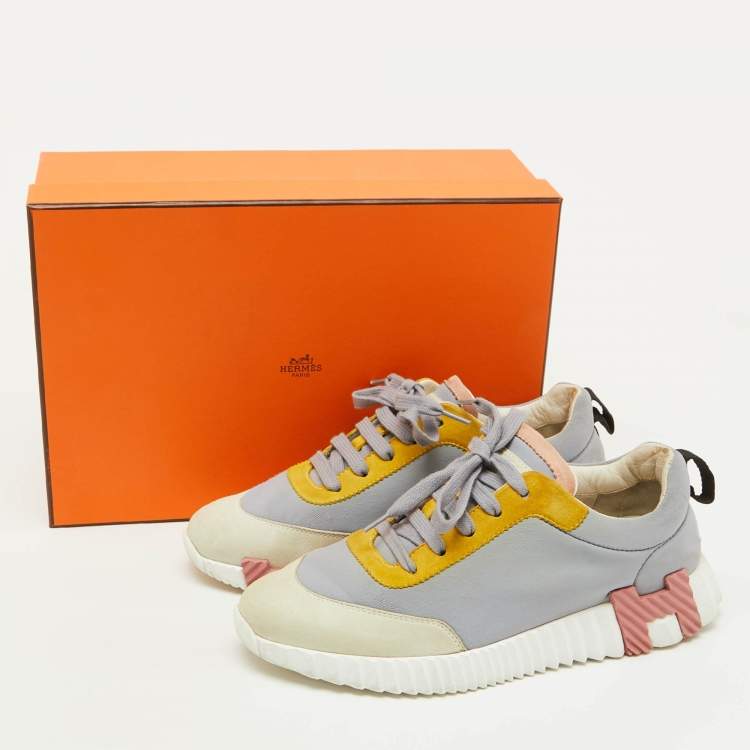 Pre Owned Hermes Multicolor Neoprene and Suede Bouncing Sneakers Size 38.5
