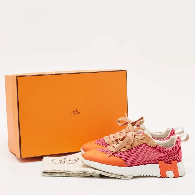 Pre Owned Hermes Multicolor Mesh and Suede Bouncing Sneakers Size 36