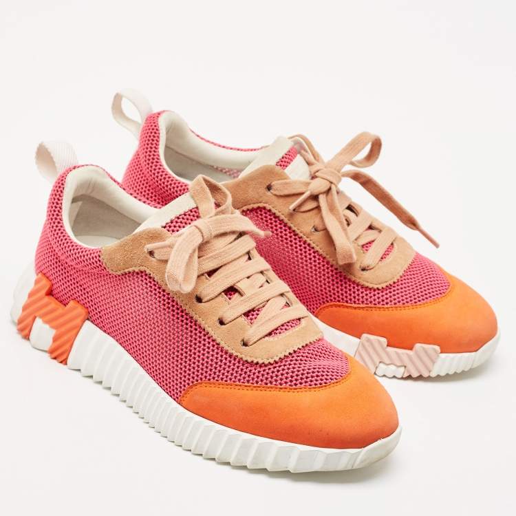 Pre Owned Hermes Multicolor Mesh and Suede Bouncing Sneakers Size 36