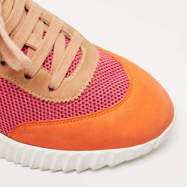 Pre Owned Hermes Multicolor Mesh and Suede Bouncing Sneakers Size 36