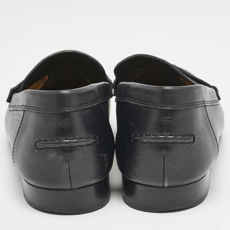 Pre Owned Hermes Black Leather Kennedy Loafers Size 38.5
