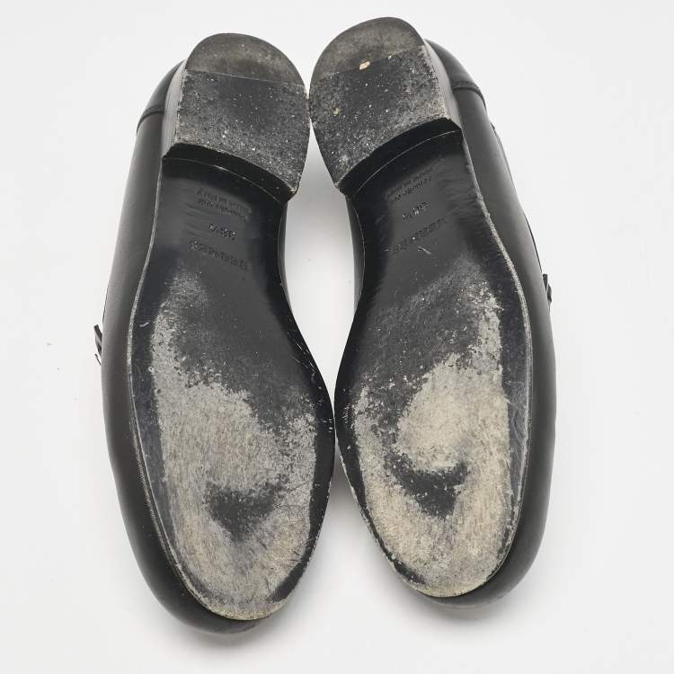 Pre Owned Hermes Black Leather Kennedy Loafers Size 38.5