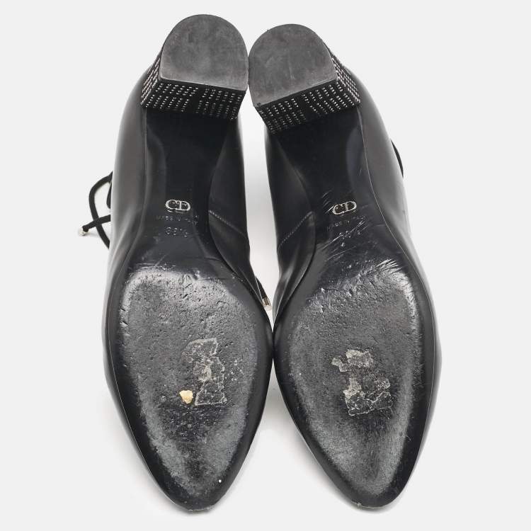 Pre Owned Dior Black Leather Block Heel Ankle Strap Pumps Size 38.5