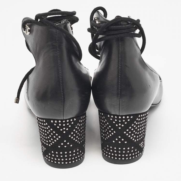 Pre Owned Dior Black Leather Block Heel Ankle Strap Pumps Size 38.5